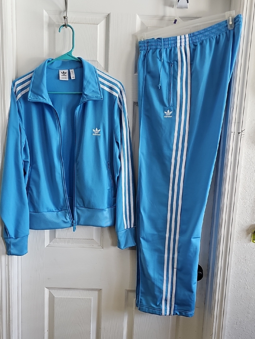 adidas Blue Track Jacket and Pants with White Stripes